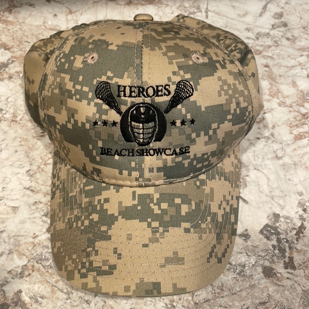 Heroes Beach Showcase “lacrosse” camouflage adjustable hat. Preowned